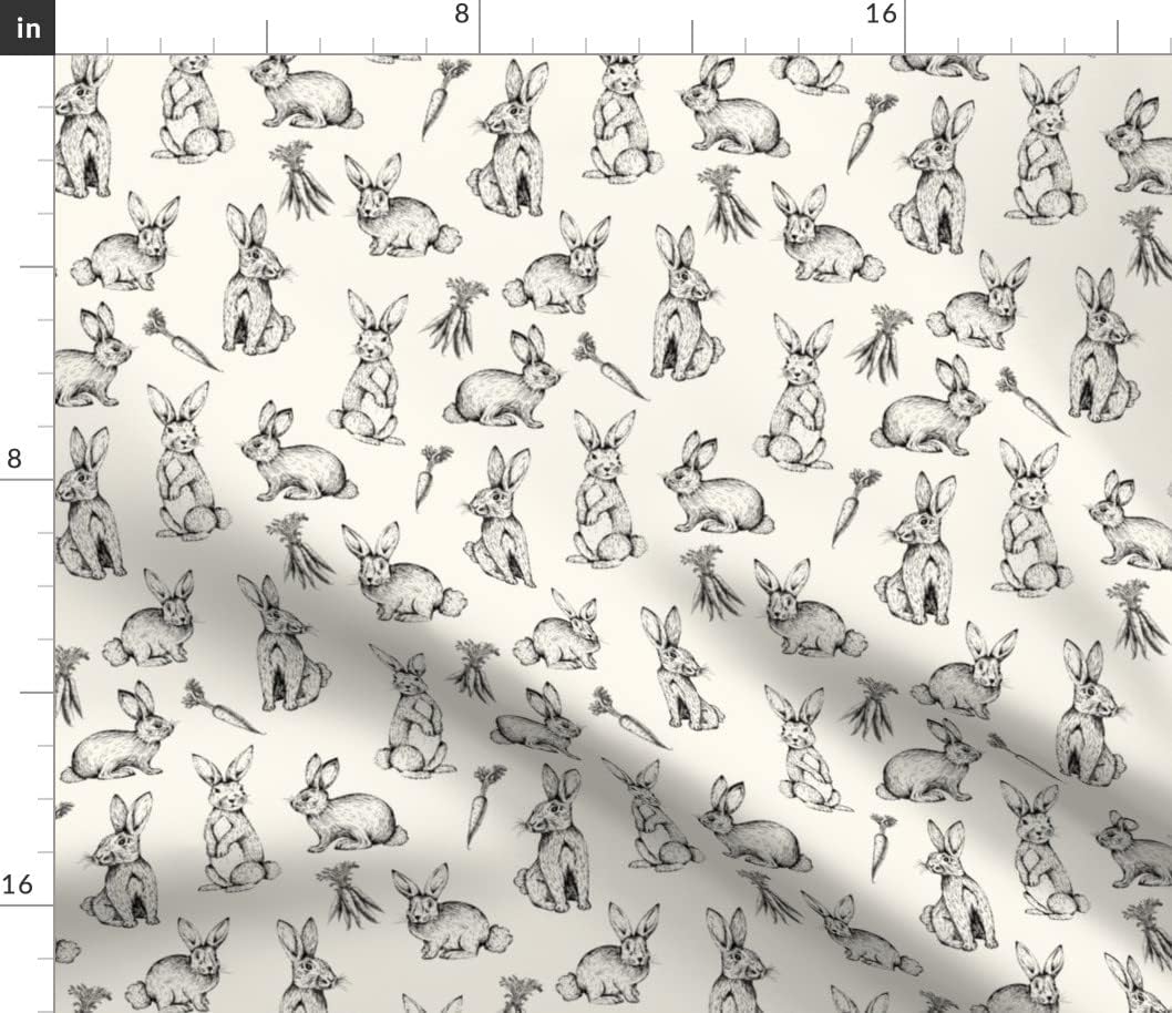 Spoonflower Fabric - Sketch Bunnies Cream Rabbit Bunny Kids Spring Printed on Petal Signature Cotton Fabric Fat Quarter - Sewing Quilting Apparel Crafts Decor