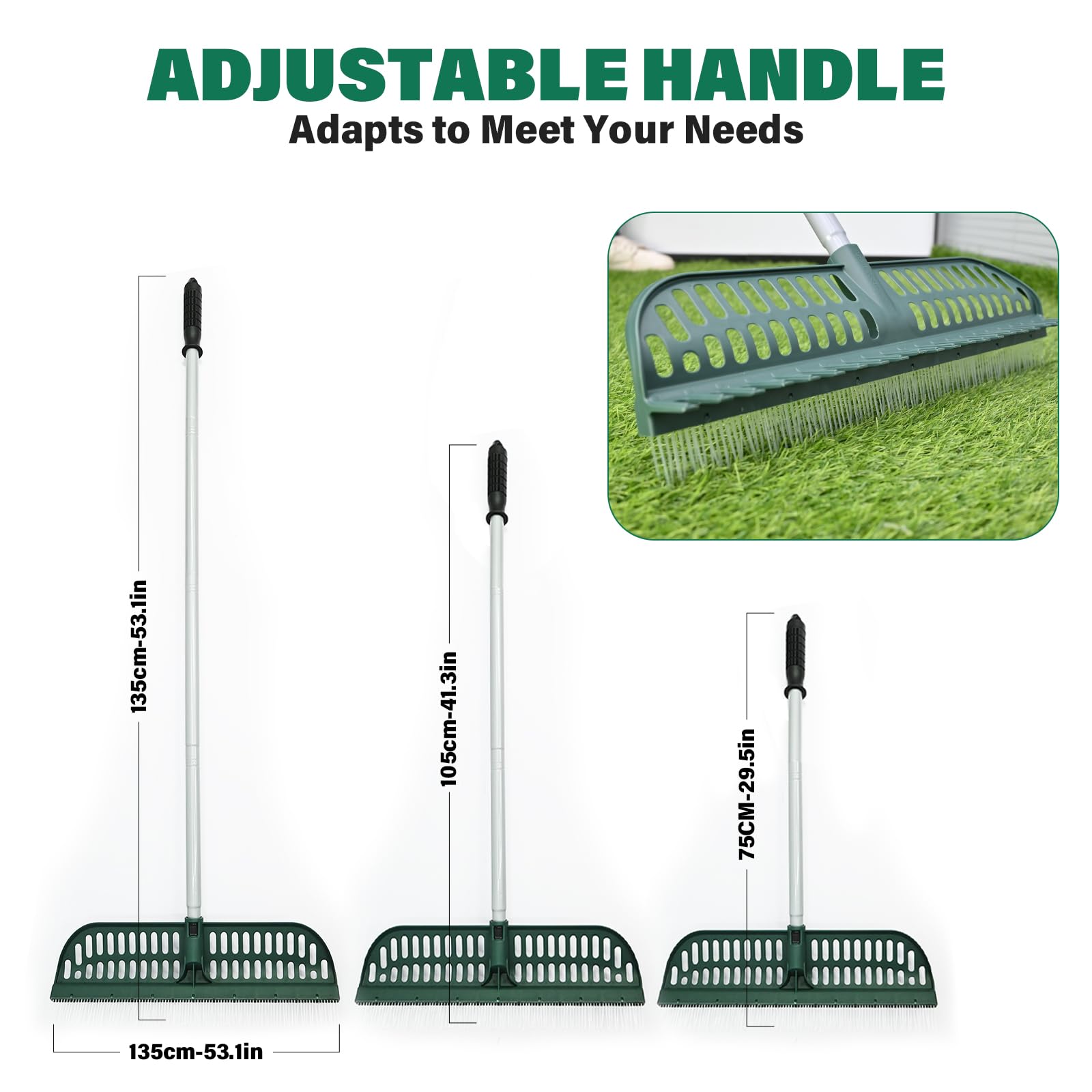 SOYUS Kunstrasenbesen 2-in-1 Rasenkehrer für Teppiche & Gartenrasen
