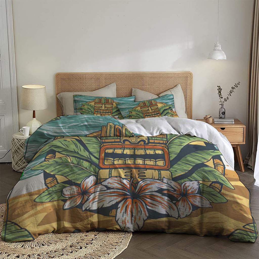 NIBAINLO 布団カバーハワイ-サーフィン-パラダイス-サーフィン-サマー-トロピック-バイブス 肌に優しい ピーチスキン加工 掛け布団カバー 和式 洋式 あったか 布団カバーセット リバーシブル ホームステイ ホテル 家庭兼用