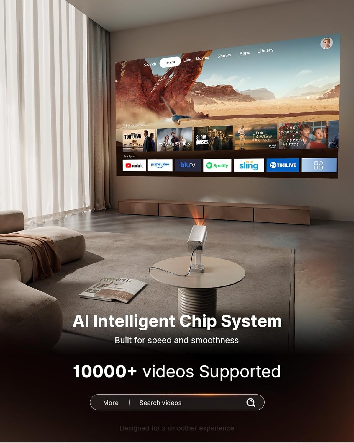 [Officially-Licensed APP & DoIby Audio] Smart Mini Projector with WiFi and Bluetooth, VOPLLS Portable Outdoor Projector 4K Support with TOF Real-Time Focus, Native 1080P Home Movie Projector - Image 3