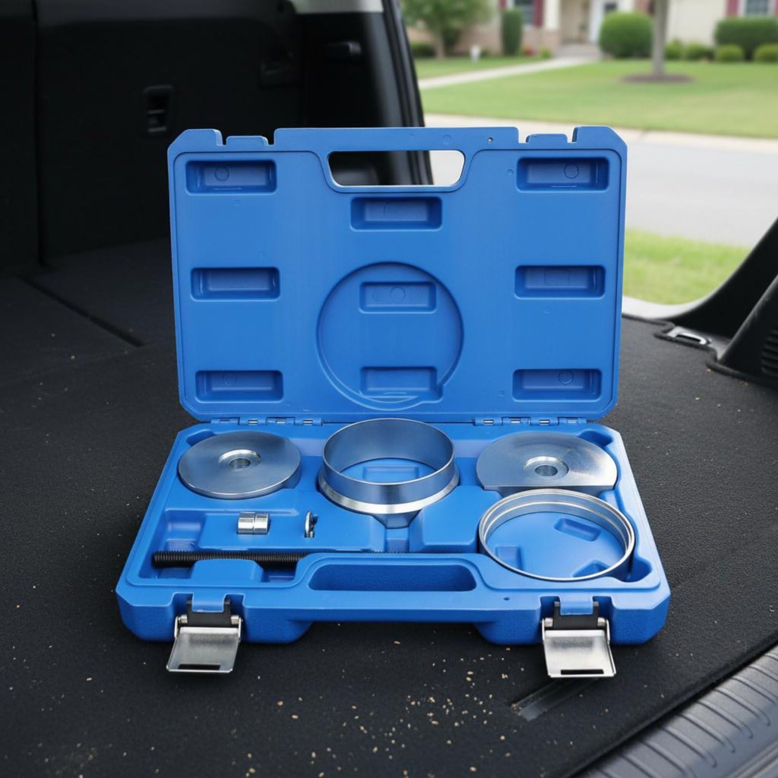 Amagogo 9 Pezzi Kit Rimozione Bushing Sospensione Pressa Boccole Braccio Oscillante Attrezzo Officina in Acciaio con Valigetta Rigida Adatto per Meccanici Riparazioni in Officina Assistenza Mobile