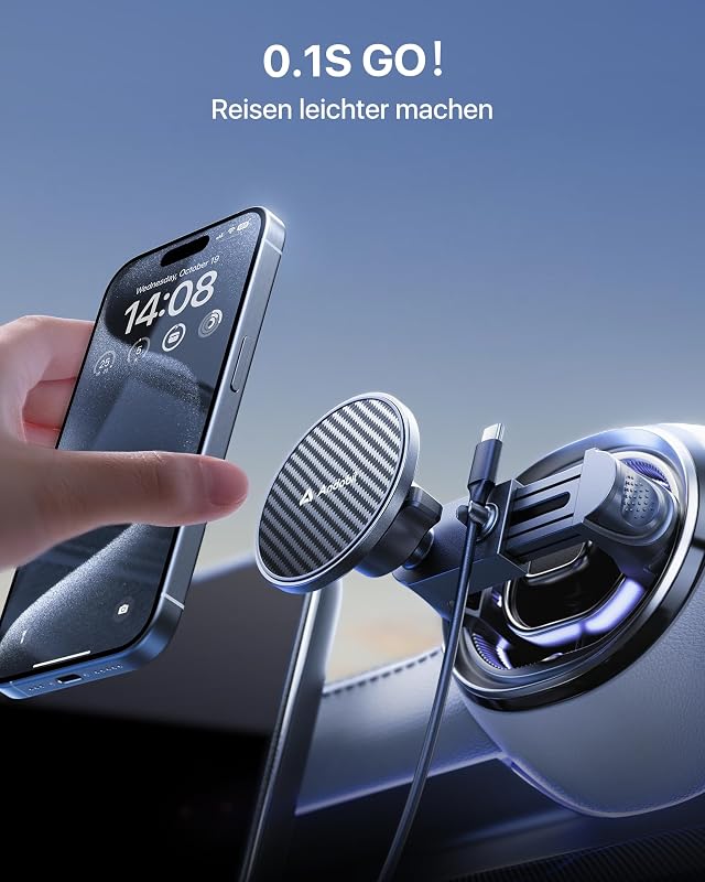 andobil MagSafe Mágneses Autós Telefontartó Kerek Szellőzőrácshoz - 20 Erős Mágnessel, Mercedes Benz, Audi Kompatibilis, 360° Forgatható, iP