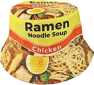 HOME渔夫帽 拉面图案 食物图案 有趣 可爱 宽檐 遮阳帽 防紫外线 男女通用 户外 旅行用