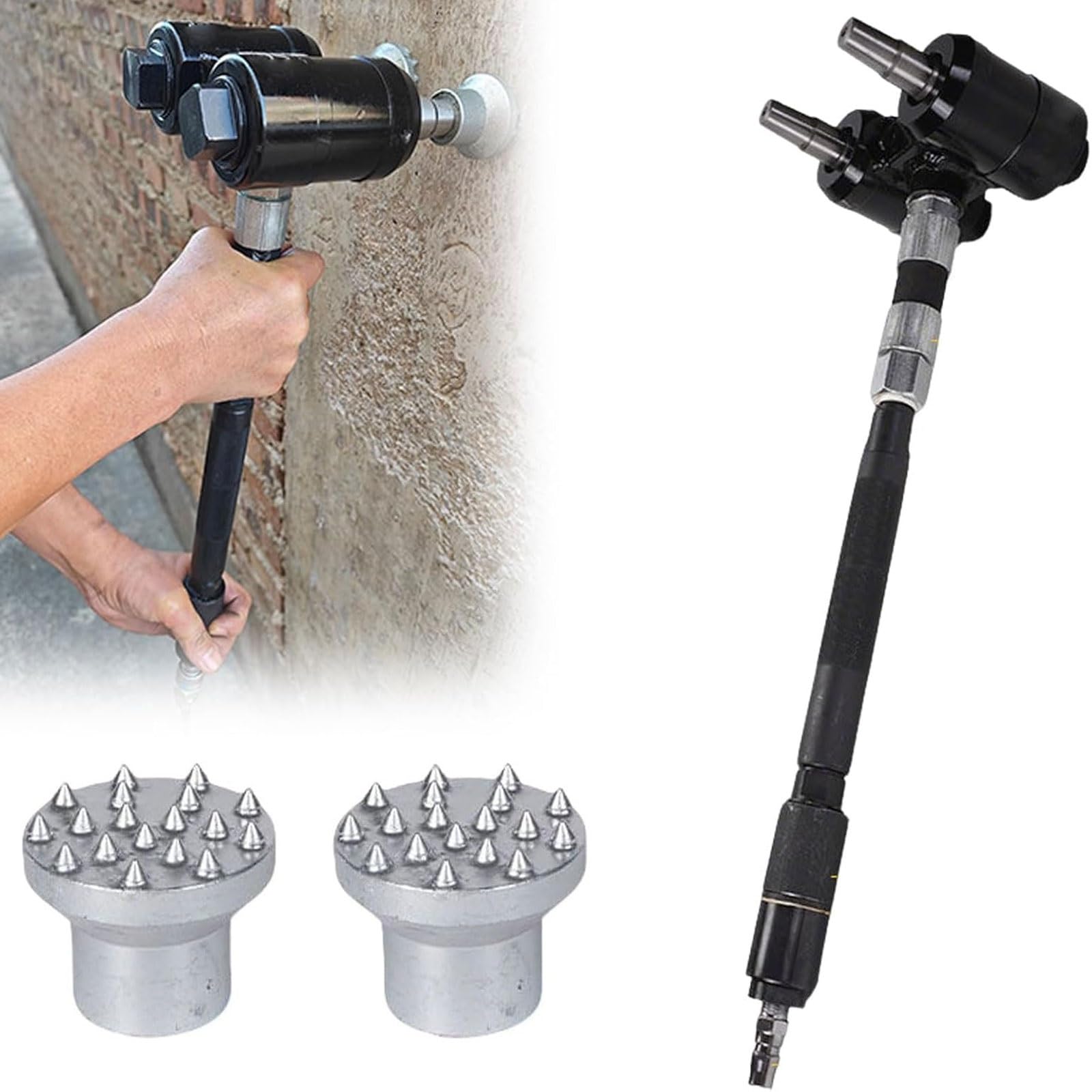 XNXYSMKJ Double Head Pneumatic Bush Hammer,Shock-Absorbing Long Handle Scabbling Hammer,2×2100bpm High Frequency,6-8 M2/h Efficiency,for Stone Surface Concrete Texturing (18)