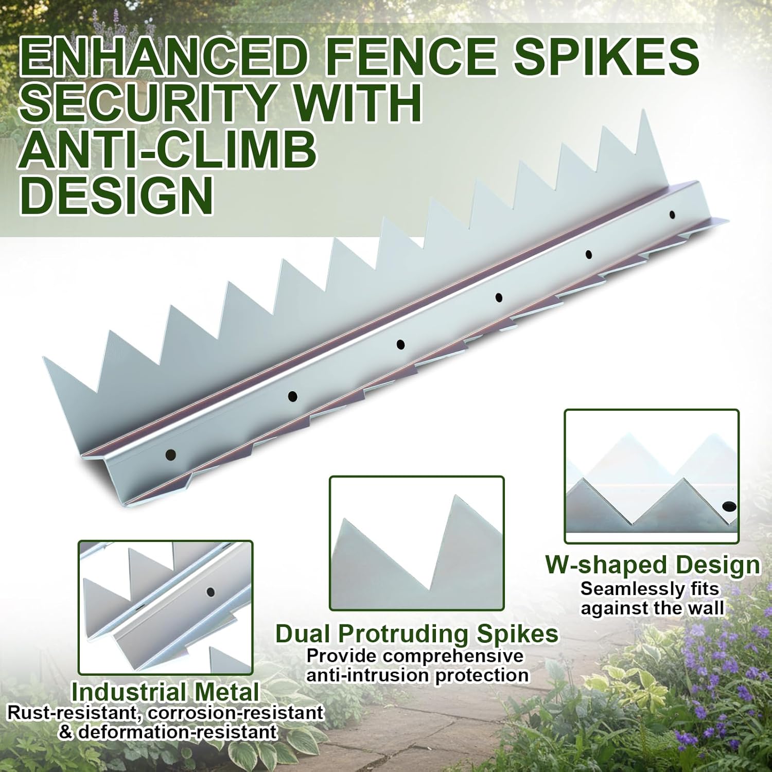 6-Pack 16 in Anti Climb Spikes Heavy Duty Galvanized Steel Fence Wall Spikes Outdoor Cat and Bird Deterrent Prongs Intruder Deterrent Security Supplies for Outdoor Walls Garden Fences Gates