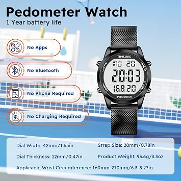TIMEURE Step Counter Pedometer Watch