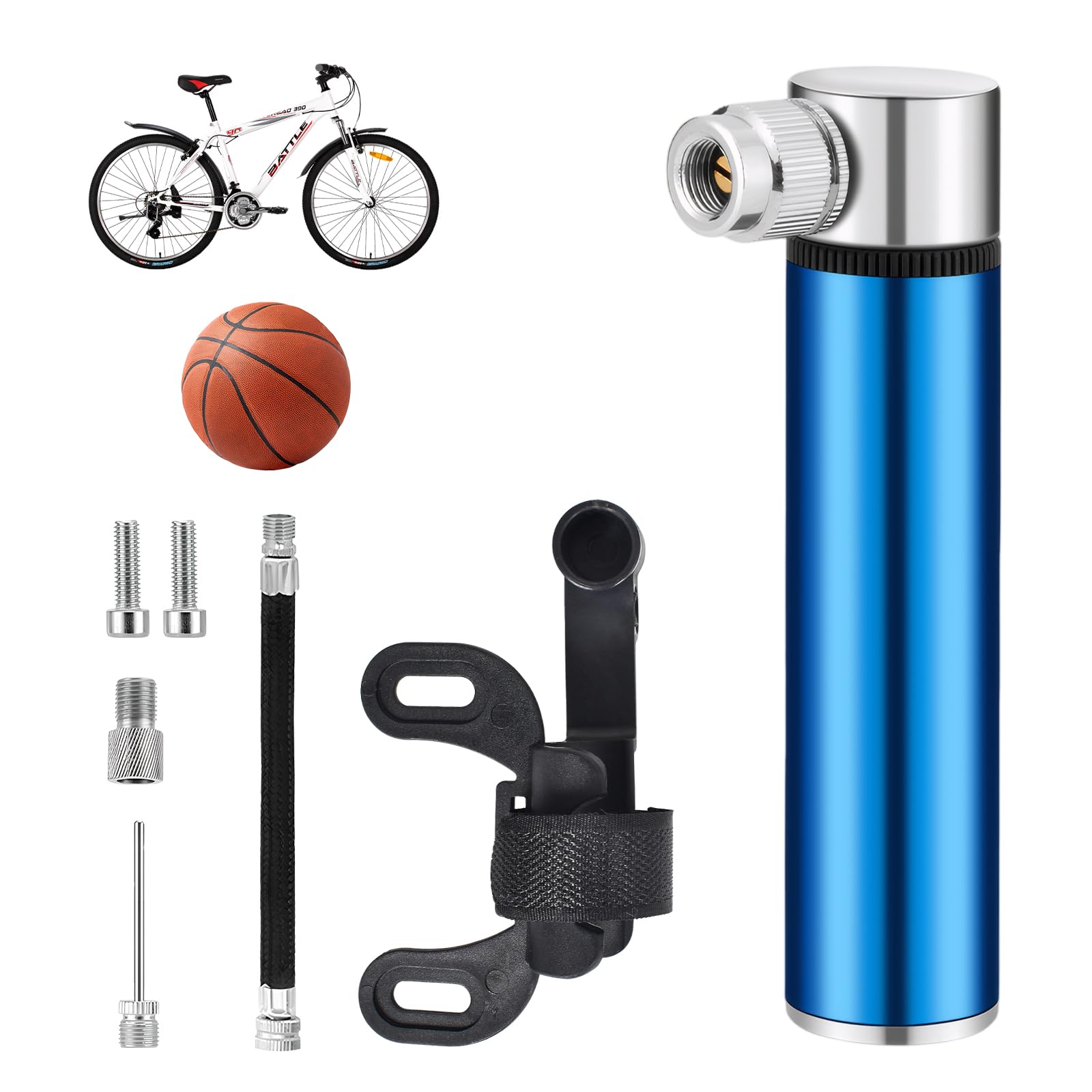 Mała pompka rowerowa, przenośna, 120 psi, wysokociśnieniowa pompka rowerowa, lekka, aluminiowa, z uchwytem na ramę, do rowerów wyścigowych, górskich, piłki nożnej