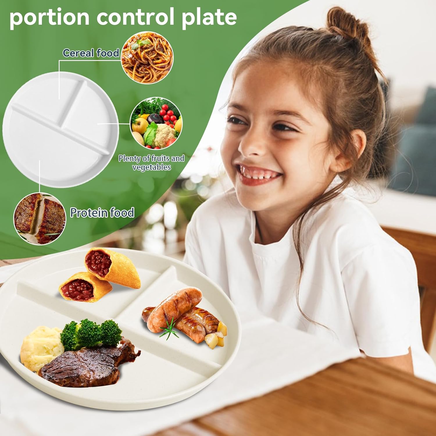 Unbreakable Divided Plates for Kids Adults 9 Inch 5Pcs,Round Portion Control Plate,3 Compartment Plates With Dividers,Microwave And Dishwasher Safe - Image 3