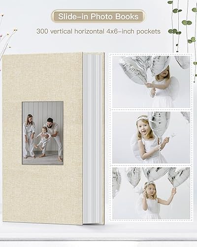 Vista 88 de popotop Álbum de fotos de 4 x 6 – 100 fotos libros con 100 bolsillos verticales, álbumes de cubierta de lino para familia, boda, aniversario, fotos