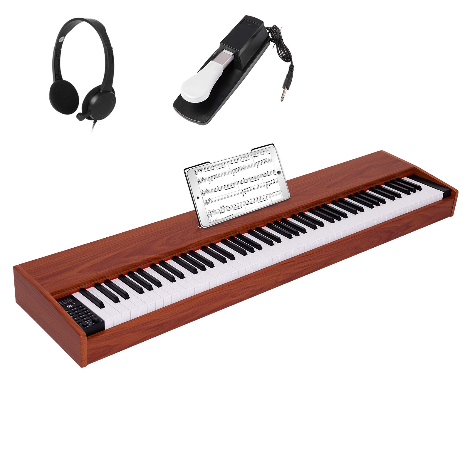 GLARRY Portable 88-Key Home Full Weighted Hammer Heavy Action Digital Piano for All Experience Levels, Electric Keyboards Piano w/Sustain Pedal, Power Adapter, Headphone (Walnut)