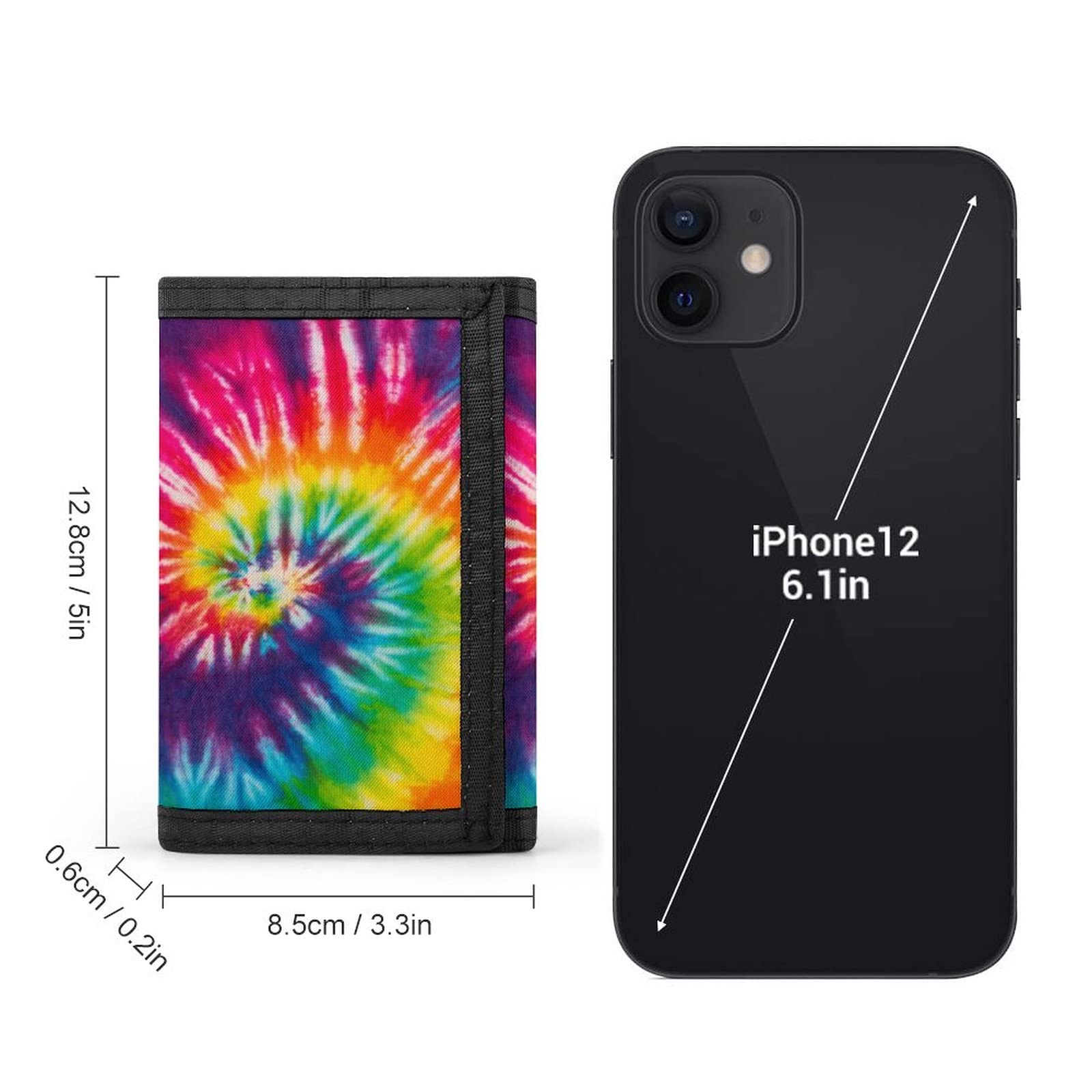 Retro Rainbow Tie Dye Trifold Wallet for Men Women Portable Slim Purse Zip Closure Pocket Wallet, black-style