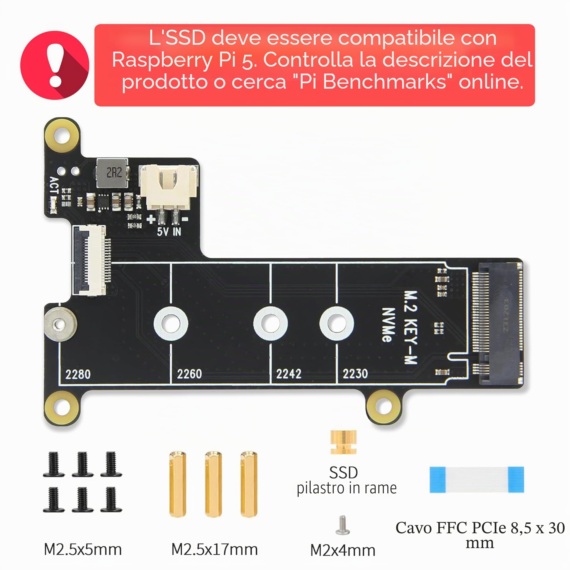 Custodia Mini PC ElectroCookie per Raspberry Pi 5 con SSD M.2 NVMe PCIe HAT e Illuminazione RGB Attiva (Custodia Nera + HAT M.2[X1001])