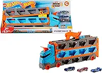 Kit Caminhão Hot Wheels Trailer Speedway Mattel. Veículo transformável com pista dobrável, lançador e garagem móvel. Para crianças a partir de 4 anos.