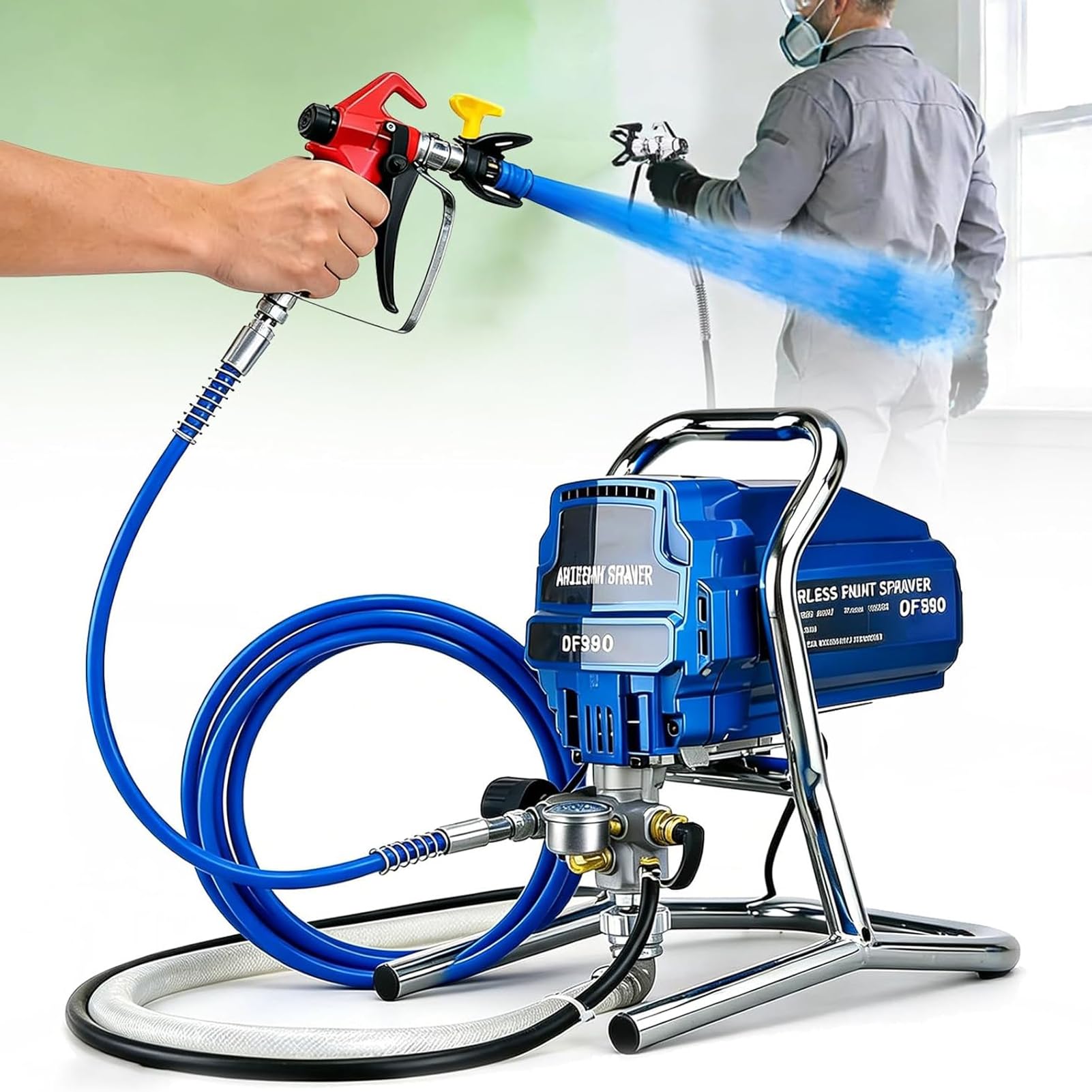 Airless Farbsprüher, 1800 W elektrische Farbsprühmaschine, 3000 PSI Hocheffizienter Handsprüher mit 5 m Schlauch für Innen- und Außenmöbel und Zaun