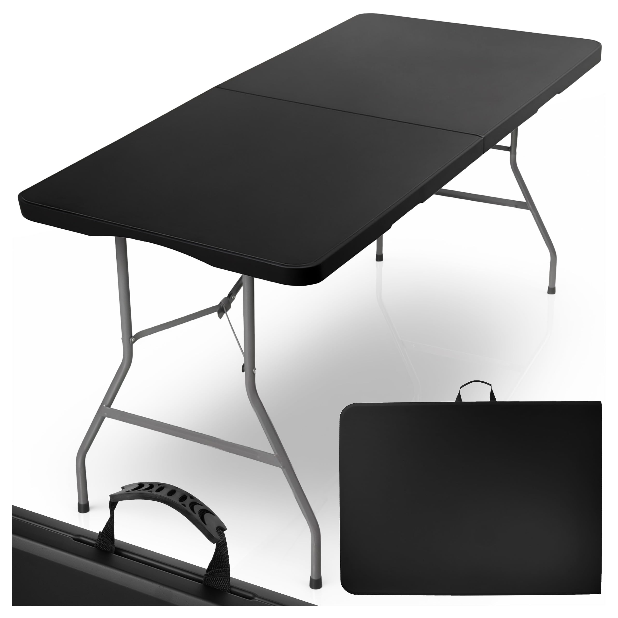 Table de jardin pliante de 180 cm avec plateau en polyéthylène haute densité et structure en acier solide - Pliable, résistante aux intempéries et portable pour jardin, terrasse, camping, fêtes