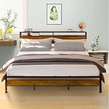 Black Full Bed Frames with Wooden Storage Headboard and Footboard， Metal Platform Bed Frame Full Size Mattress Foundation No Box Spring Needed Easy Assembly(Full)