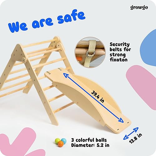 Miniatura 7 de GROWGO Pikler Triángulo escalador con rampa  Juguetes de escalada para niños pequeños Montessori juego de juguetes de escalada Montessori Pickle