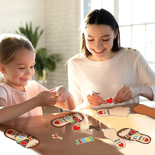 Miniatura 6 de Wettarn Juego de 48 sandalias Jesús camina con nosotros Kit de manualidades religiosas para la escuela dominical, kit de actividades para niños, kit
