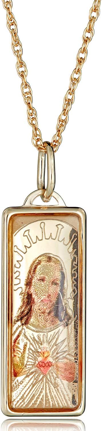 AVORA 10K Yellow Gold Enamel Jesus Pendant Necklace with 18" Chain