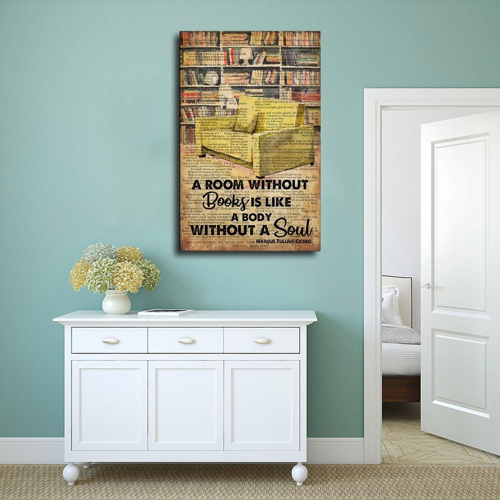NEOHI Plakat retro pokój bez książek jest jak ciało bez duszy Marek Tuluus Cyceron, płótno sztuka ścienna plakaty i wydruki do pokoju, estetyczna sypialnia, biuro, dekoracja, 50 x 75 cm
