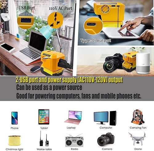 Miniatura 4 de 200W para inversor de corriente Dewalt, para cargador adaptador de batería DeWalt 20V, con salida de CA de 110 V y puerto USB, puerto tipo C y