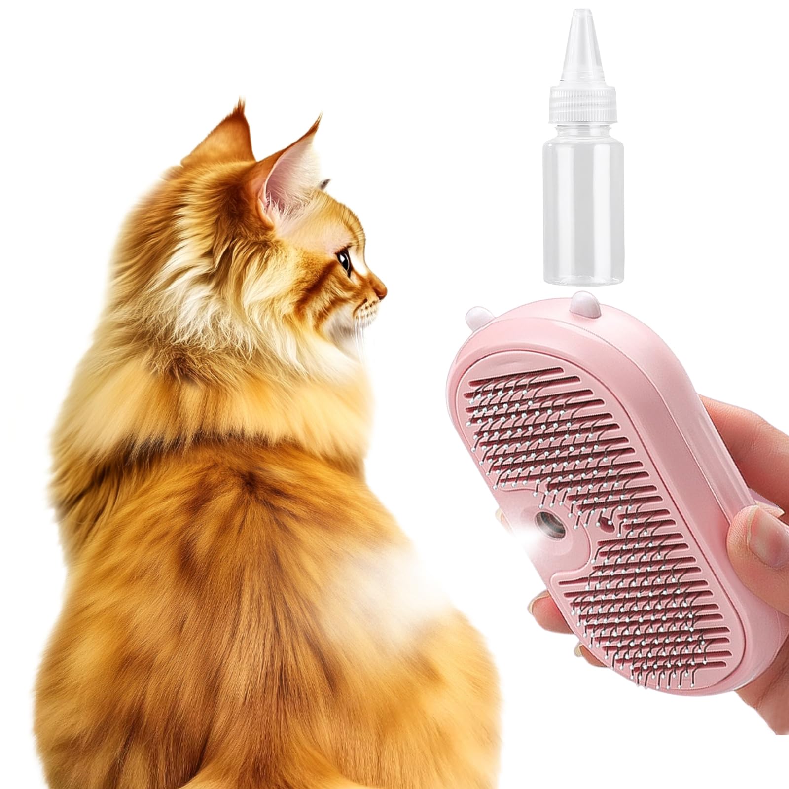 Cepillo Vapor Para Gatos Con Botón Liberació, Recargable Cepillo Gato Vapor con Depósito Agua, Peine Depilación Multifuncional con Botellas Dispensadoras Para Mascotas Aseo Pelo Suelto