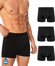 YESWEL Men's Incontinence Underwear, Leak Proof Washable Reusable Cotton Boxer Brief, Heavy Flow Bladder Leak 3 Pack (Black, Large)