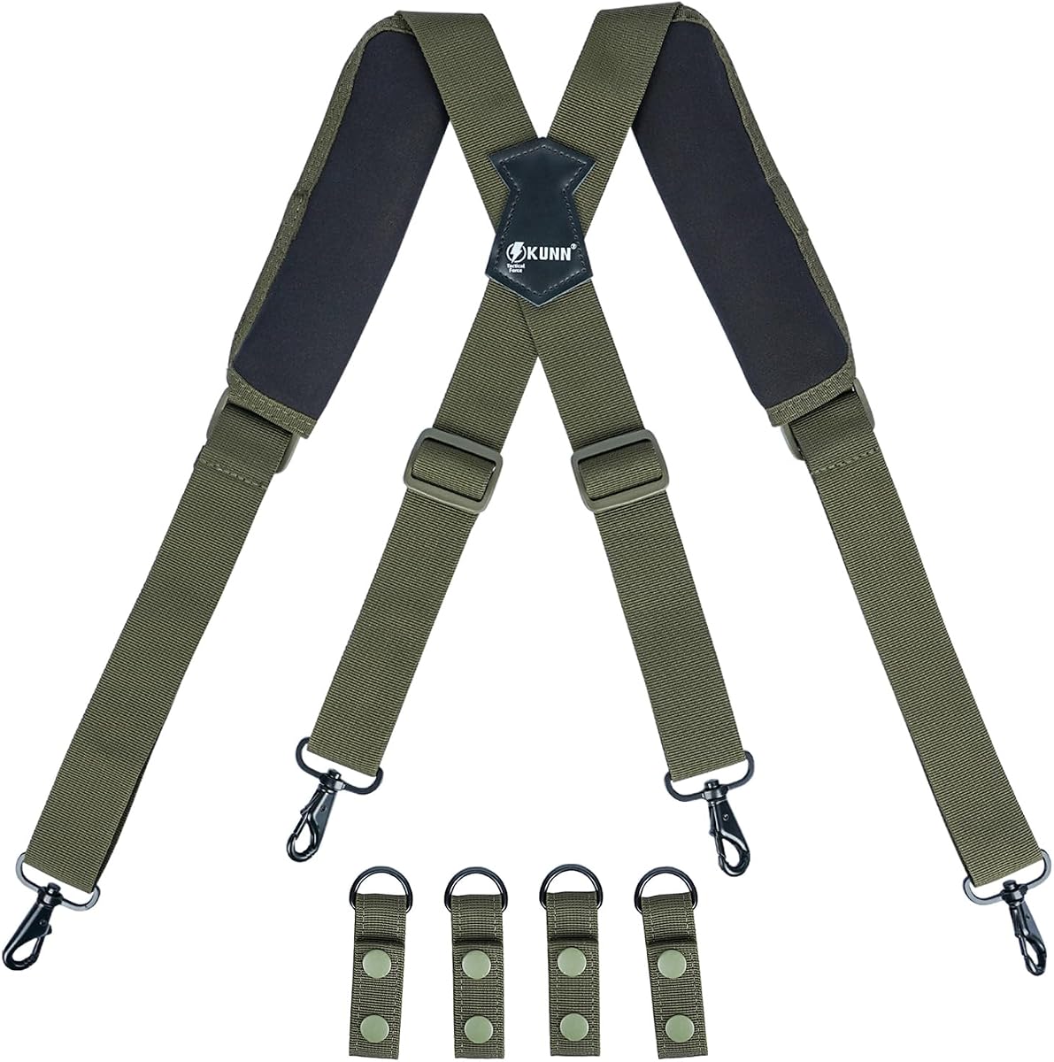 KUNN Tactical Harness Police Suspenders for Duty Belt with Metal Hook Adjustable Padded Shoulder Pads,Army Green