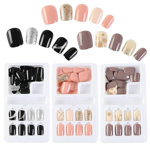 Uñas postizas cortas a presión, 90 uñas postizas cuadradas con diseños de cobertura completa, uñas postizas extraíbles para mujeres, uñas adhesivas