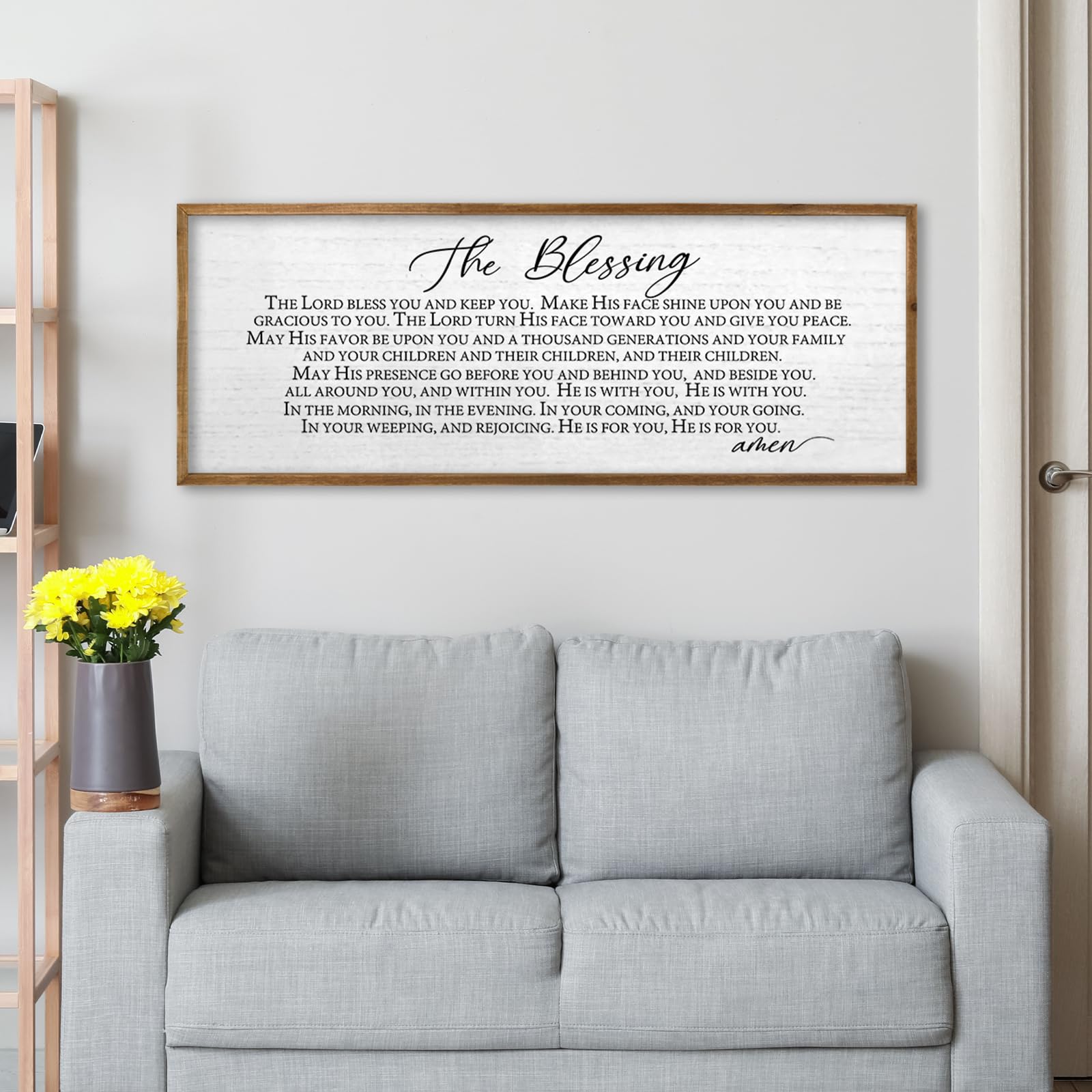 TQianJiang Christian Inspirational Quote Wall Decor The Blessing May The Lord Bless You Sign Scripture 40"×15" Home Bible Verse Positive Sayings for Catholic Living Room Religious Wall Art (Wood) (Damage)