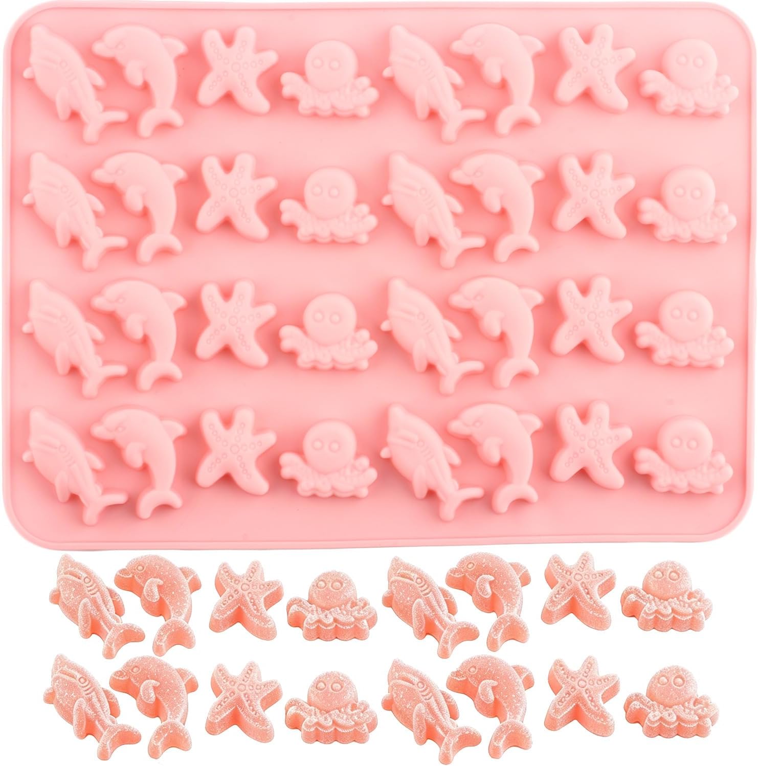 32 Cavity Mini Gummy Ocean Animals Candy Molds Starfish Dolphin Octopus Shark Silicone Molds For Making Gummies Chocolate Candy