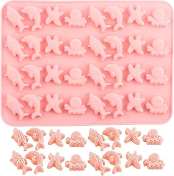 32 Cavity Mini Gummy Ocean Animals Candy Molds Starfish Dolphin Octopus Shark Silicone Molds For Making Gummies Chocolate Candy