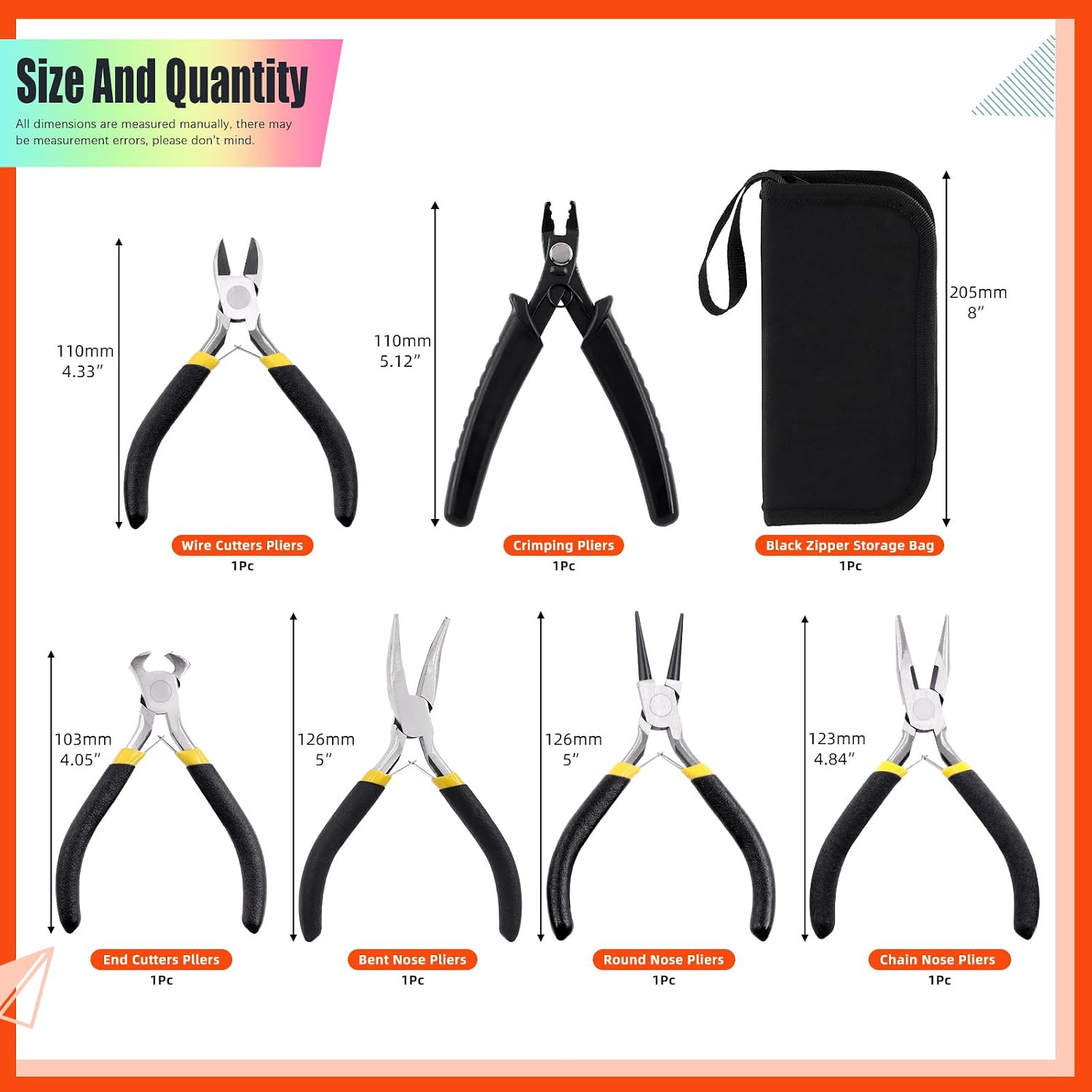Tanstic 7Pc Jewelry Pliers Set - Round, Bent & Chain Nose, Crimping Pliers, Wire Cutters, Storage Pouch