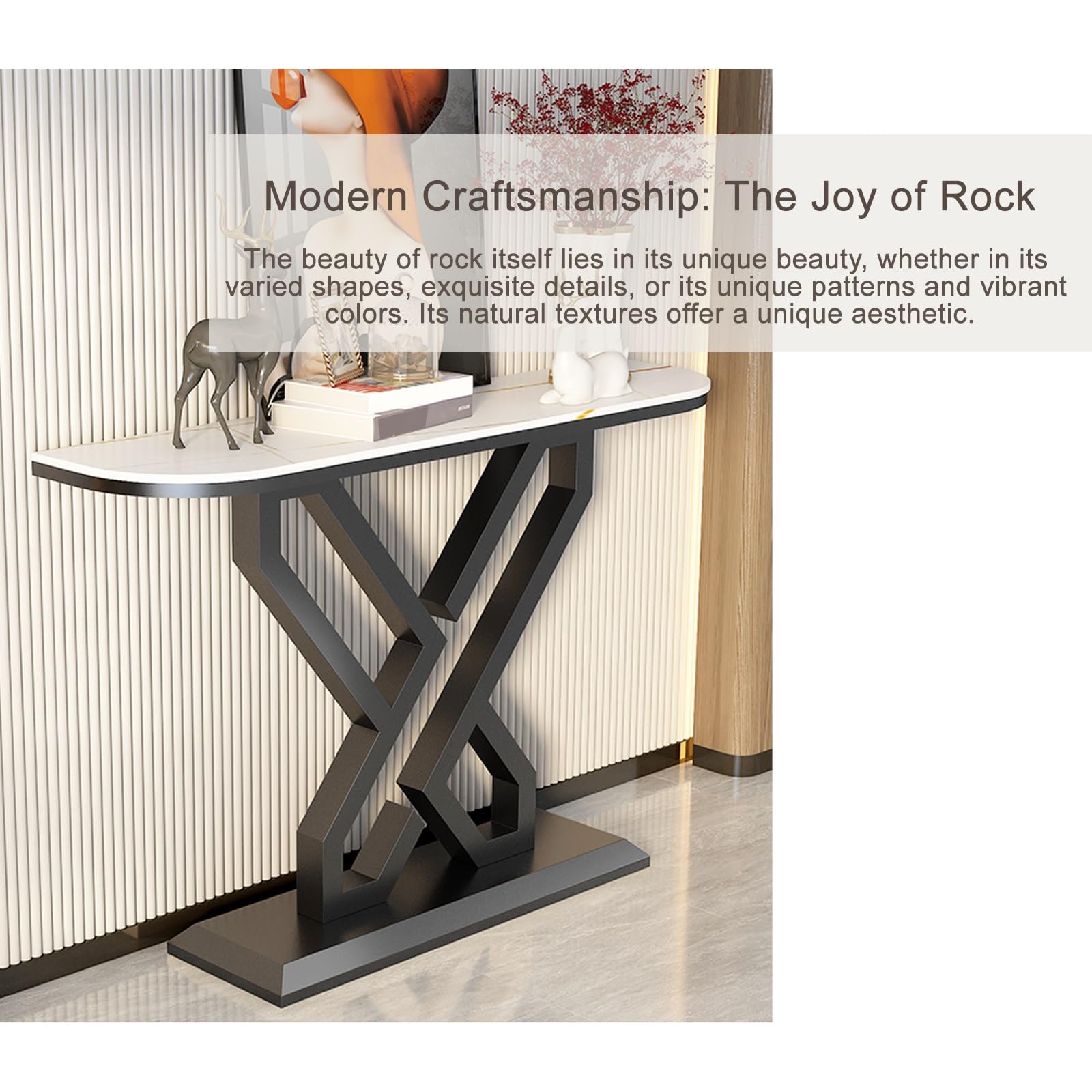 Tavolo Consolle Ingresso da Divano con Struttura in Metallo Sagomato, Consolle Stretta in Marmo, Stile Moderno, Adatto A Soggiorni, Ingressi E Corridoi(Gold1,100cm/11.8in)