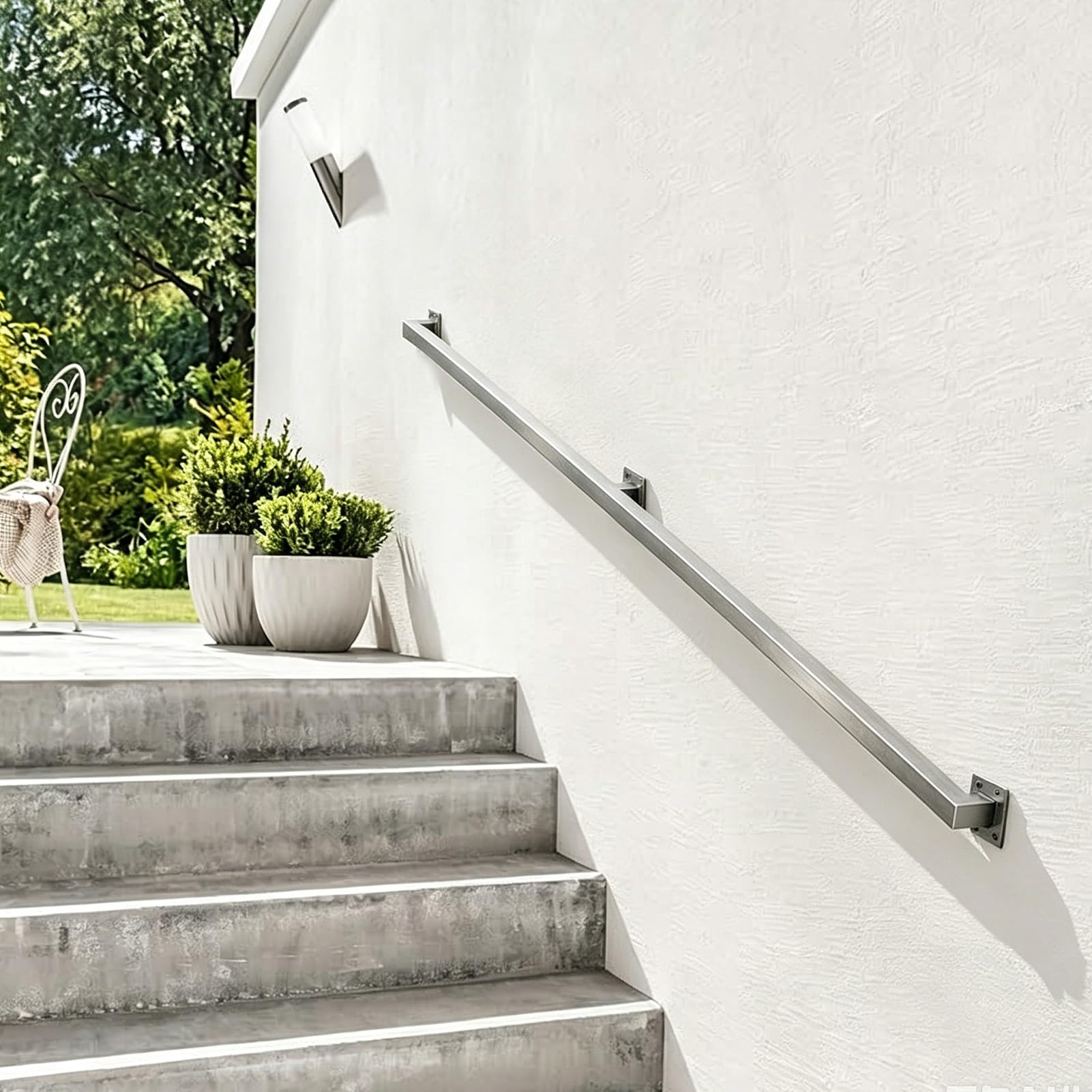 Hamankim One Color Outdoors Hand Rails For Stairs, 1Ft-20Ft Wall-Mounted Stainless Steel Banister Railing, Square Tube Non-Slip Guardrail Handrail Support Rod For Loft Porch Garage Deck(3.3Ft/1M)