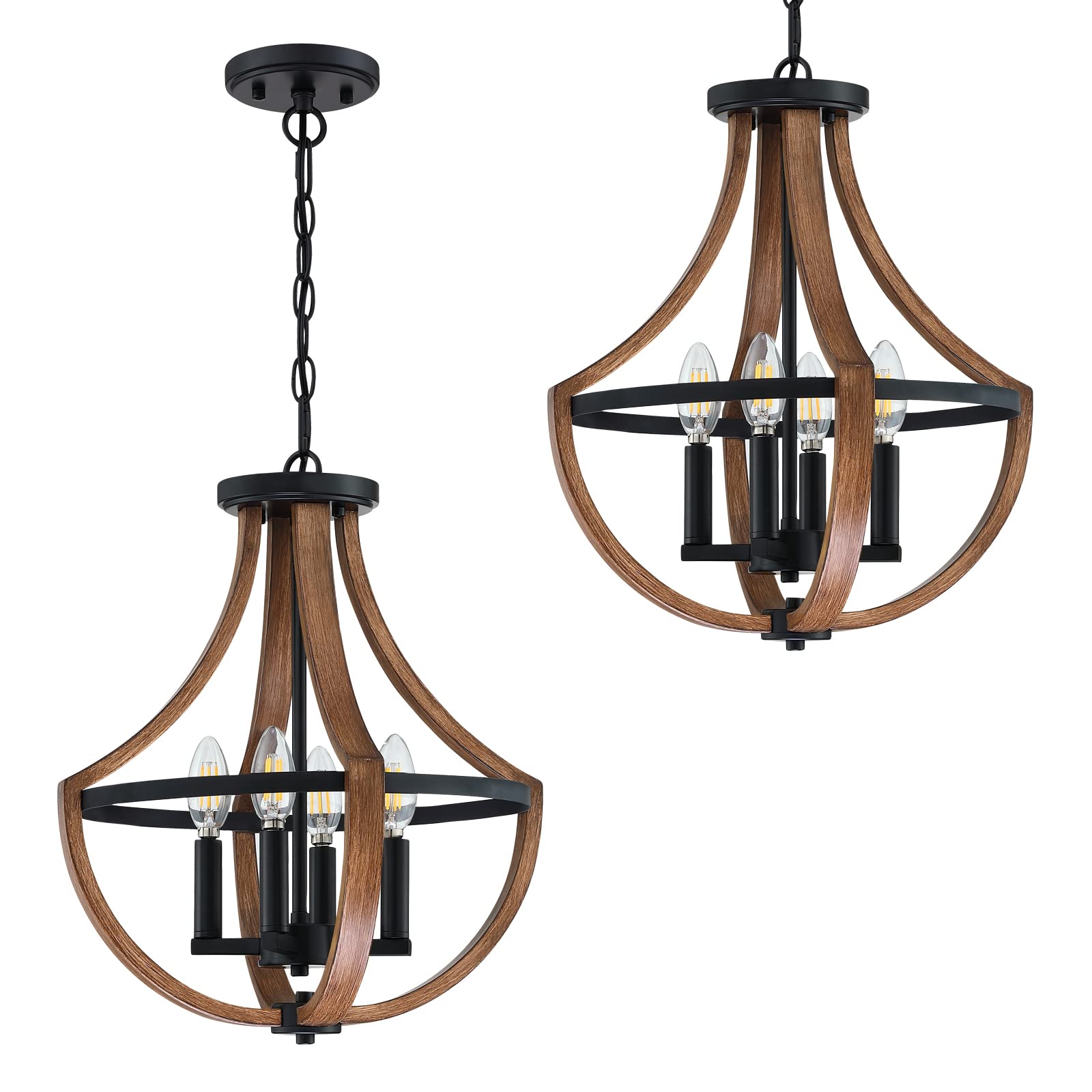 2 Pack 4 Light Modern Farmhouse Hanging Pendant Lighting Rustic Semi Flush Mount Ceiling Light Fixture Black Finish,Vintage Adjustable Chain Chandelier for Hallway Dining Room Kitchen Island Bedroom