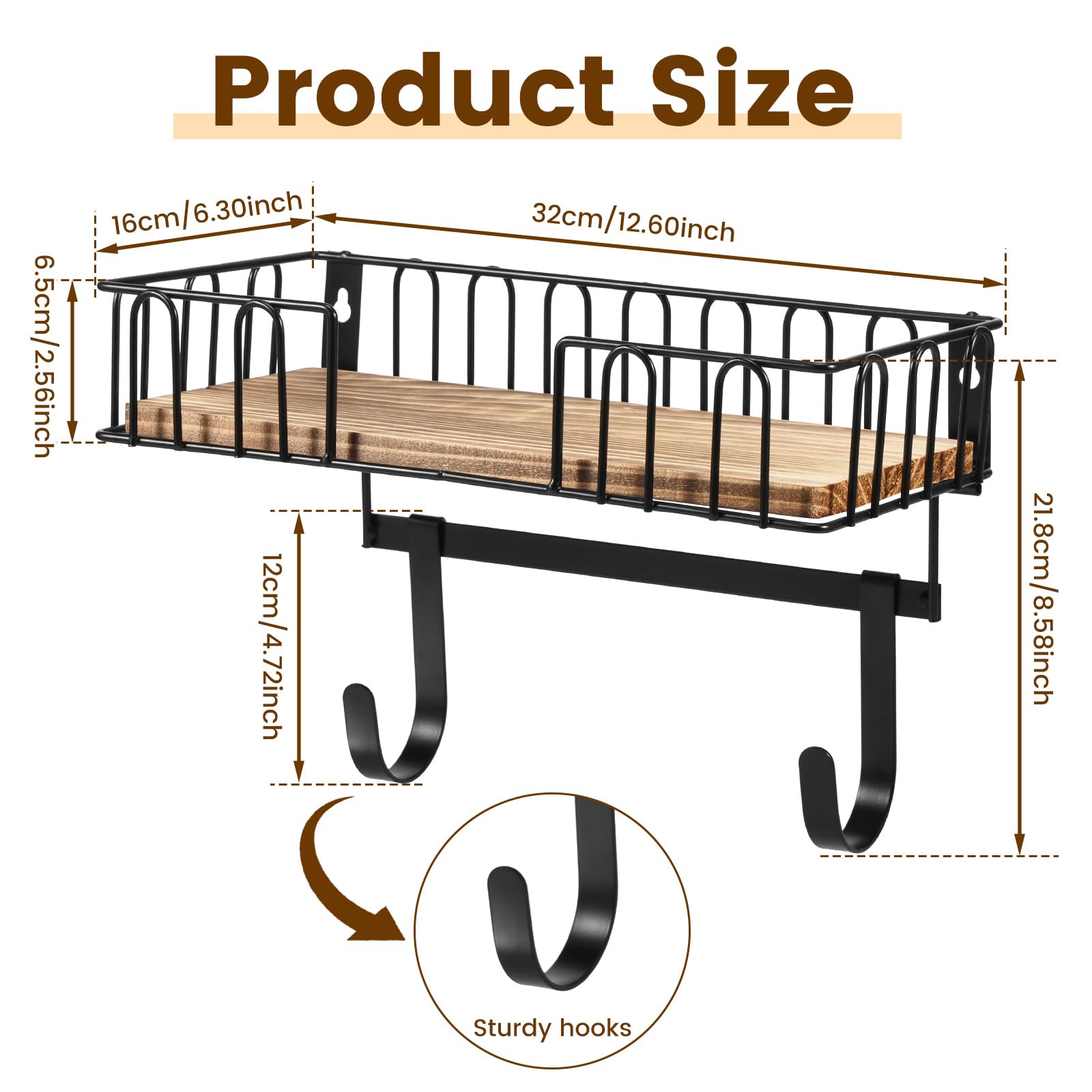 MABCIRY Ironing Board Hanger for T Shaped, Wall Mount Ironing Board Holder, Vintage Ironing and Iron Board Hanger with Wood Storage Base & Removable Hooks for Laundry Bathroom Bedroom