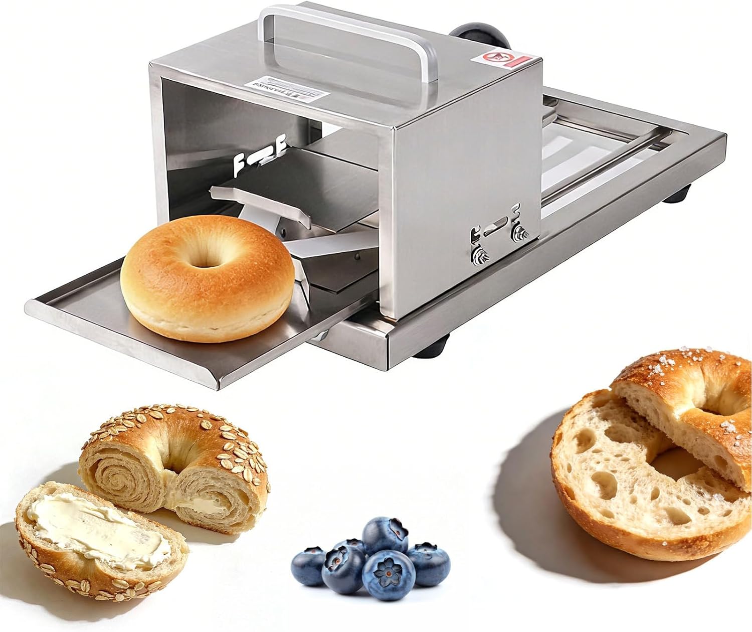 Commercial Bagel & Bread Slicer | One-Piece Stainless Steel Build | 4 Thickness Settings | Even Slicing for Bagels, Burger Buns, Artisan Rolls | Kitchen & Food Service Use