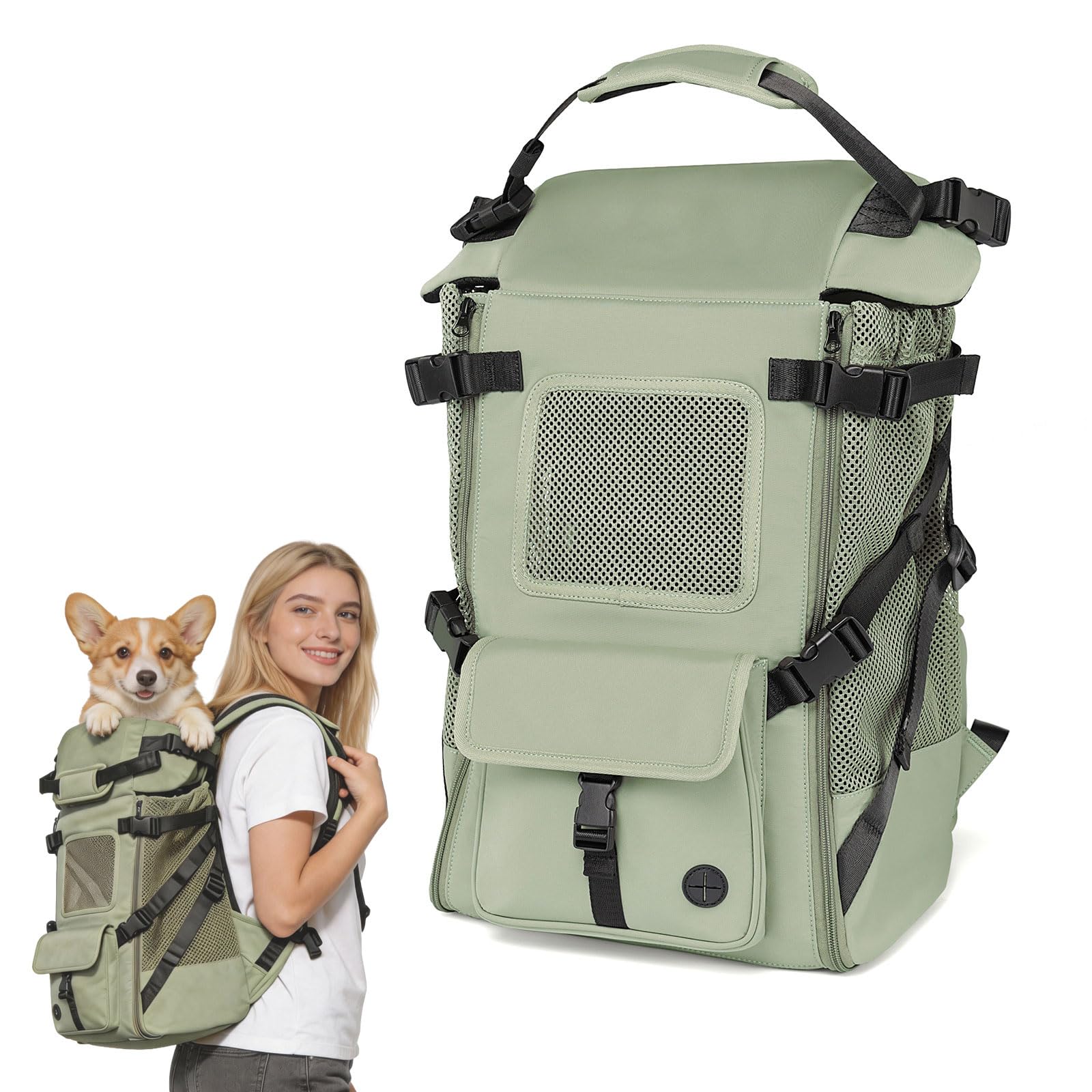 Hunderucksack für mittelgroße Hunde, Belastbarkeit 3-16kg, Atmungsaktiv und Bequem Haustier, Wasserdicht, Tragbarer Verstellbarer Hundetragerucksack für Wandern, Reisen