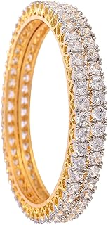 Ratnavali Jewels American Diamond Gold Plated Traditional Bangle CZ Bangle Set White Diamond Bangles Set for Women/Girls R...