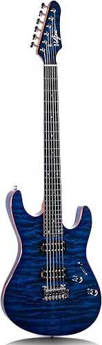 Miniatura 2 de Volgoa VSR-1 - Guitarra eléctrica con cuerpo sólido de caoba cuello de arce tostado y diapasón HPL de 6 cuerdas chapa sintética azul