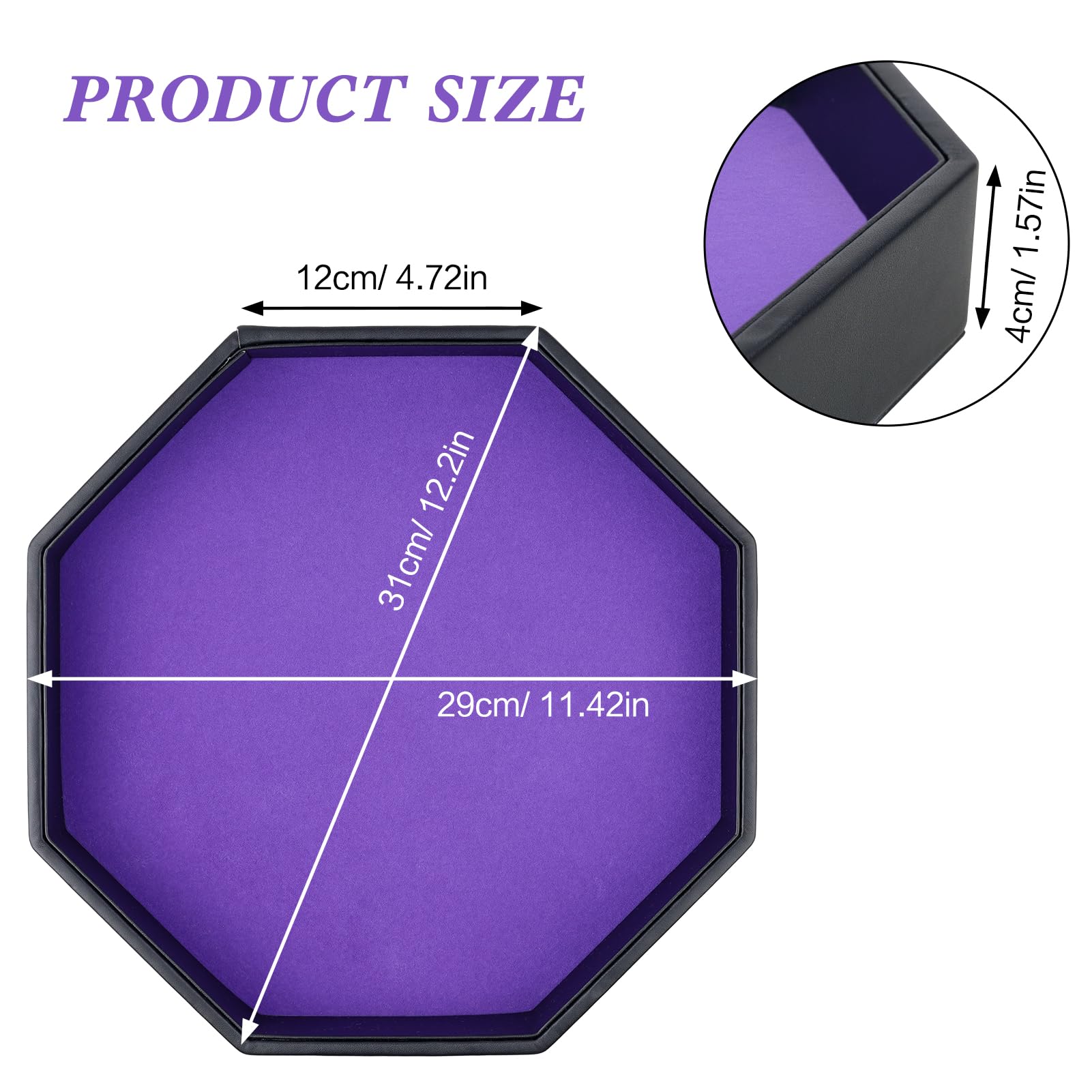 TOPTAN Dice Rolling Tray, Purple Felt Lined PU Leather Octagon Dice Tray for Dungeon Crawler Games, 30 x 30 x 4 cm - Image 3