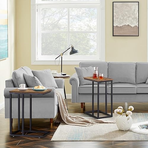Miniatura 6 de VECELO Mesa auxiliar en forma de C para sofá y cama, bandeja de TV para sala de estar, dormitorio, juego de 2, color marrón