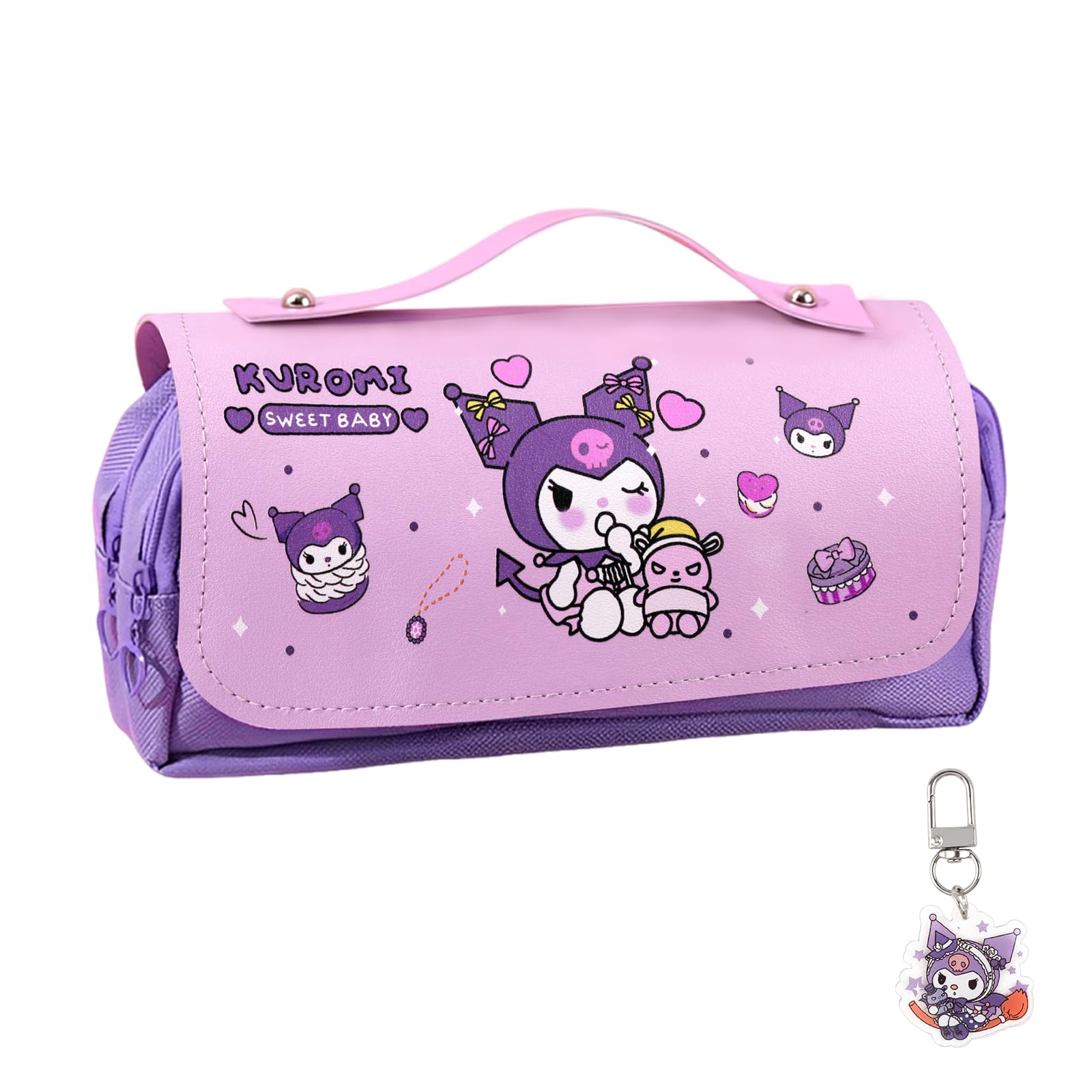Kuro-Mi Pencil Case, Pencil Case for Girls, Large Capacity Pencil Pen Bag with Compartments mit Keyring for Students, Pencil Cases for Secondary School, Handheld Pen Bag for School & Office Supplies