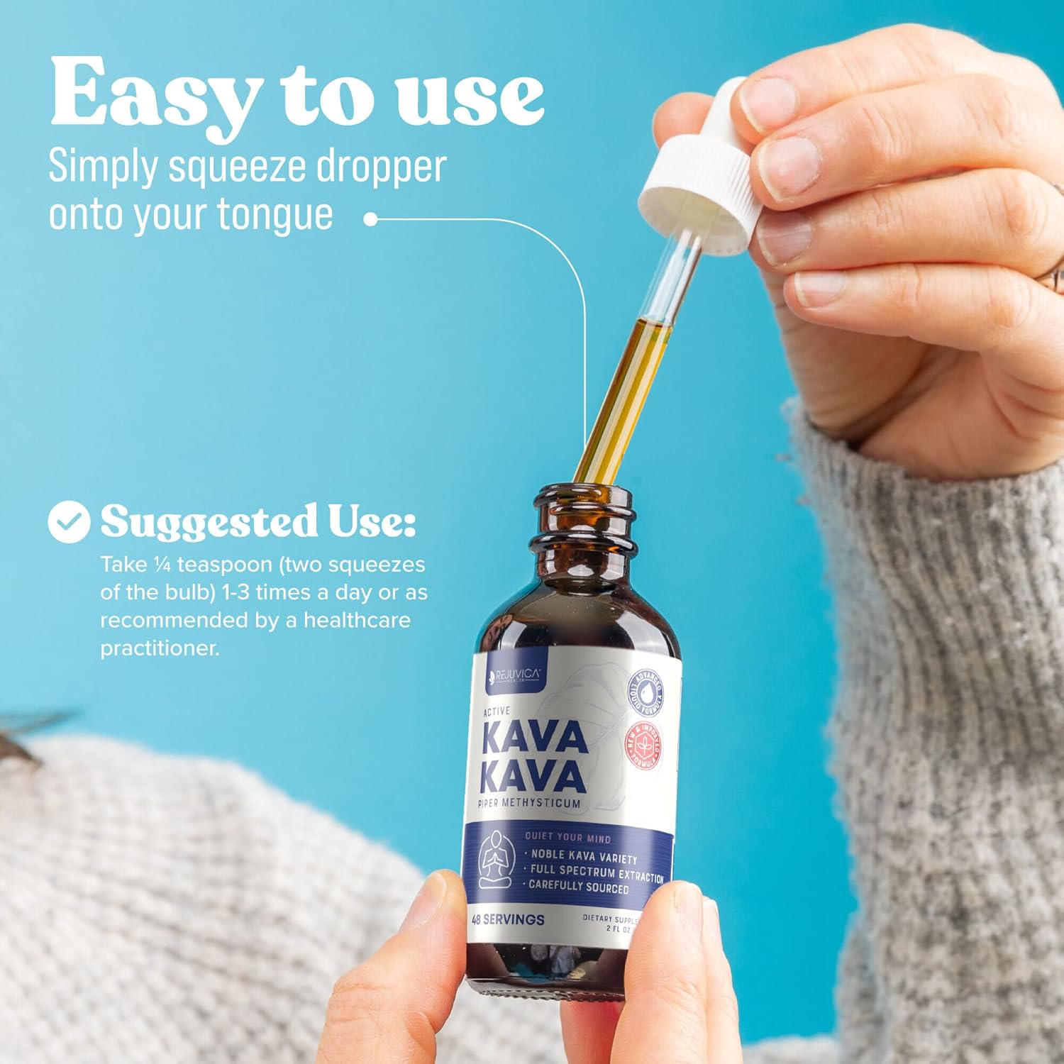 Rejuvica Health Kava Kava Root Extract Supplement - Active Kava Kava - Potent Relaxation & Calm - Liquid Extract - Piper Methysticum - Noble Variety - Naturally Occurring Kavalactones - 48 Servings - Image 6