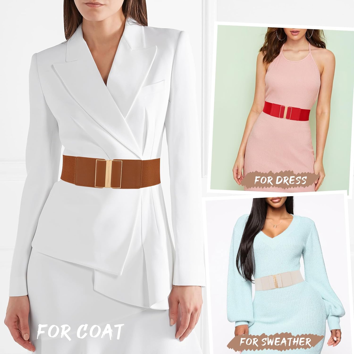 WHIPPY Women Wide Elastic Belt Stretchy Thick Belts for Women Dresses Ladies Fashion Waistband - Image 3