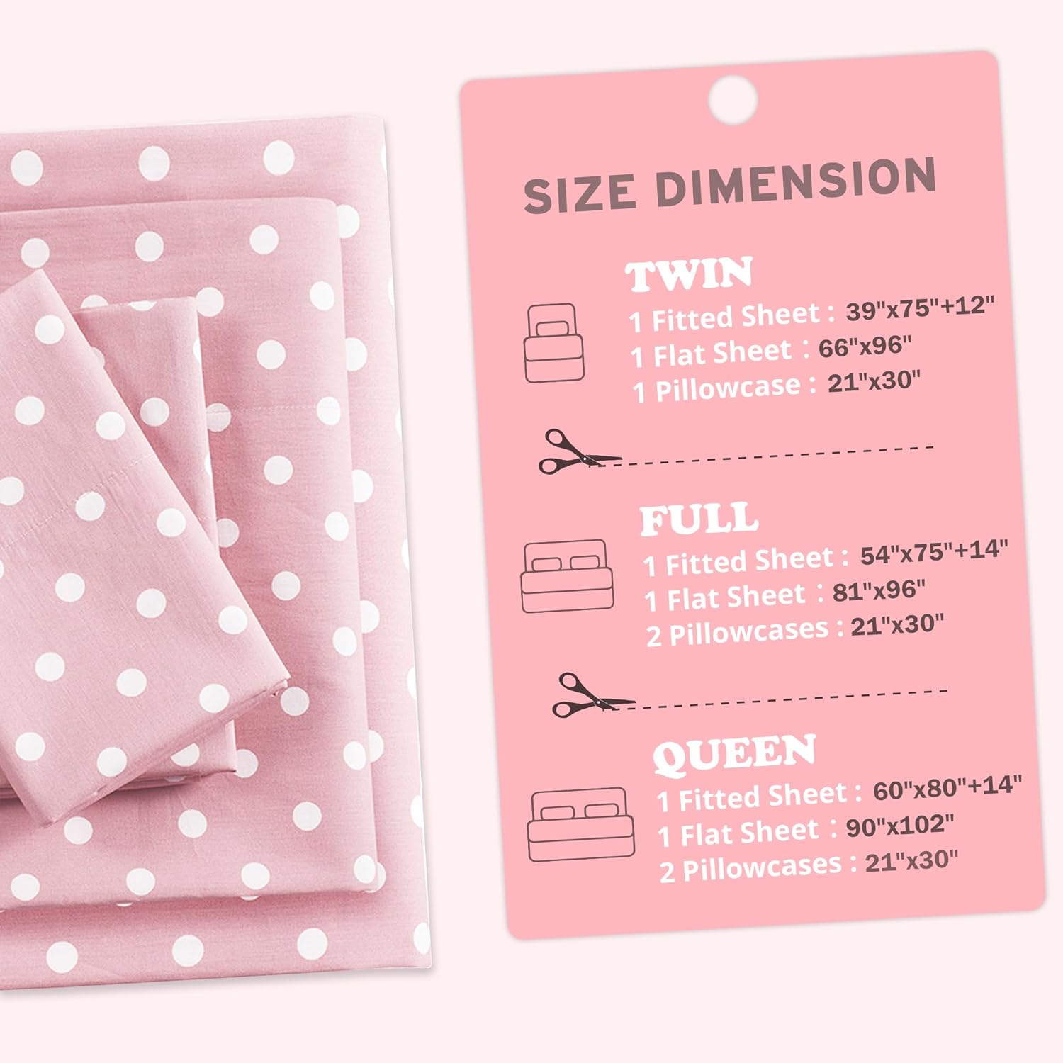 Mi Zone Pink Full Size Sheet Sets Kids Polka Dot Sheets for Girls 100% Cotton Percale Soft Sheet Set, Flat Sheet, Fitted Sheet, Pillowcase, Breathable All Season Bed Set, Fits up to 14" Mattress - Image 4