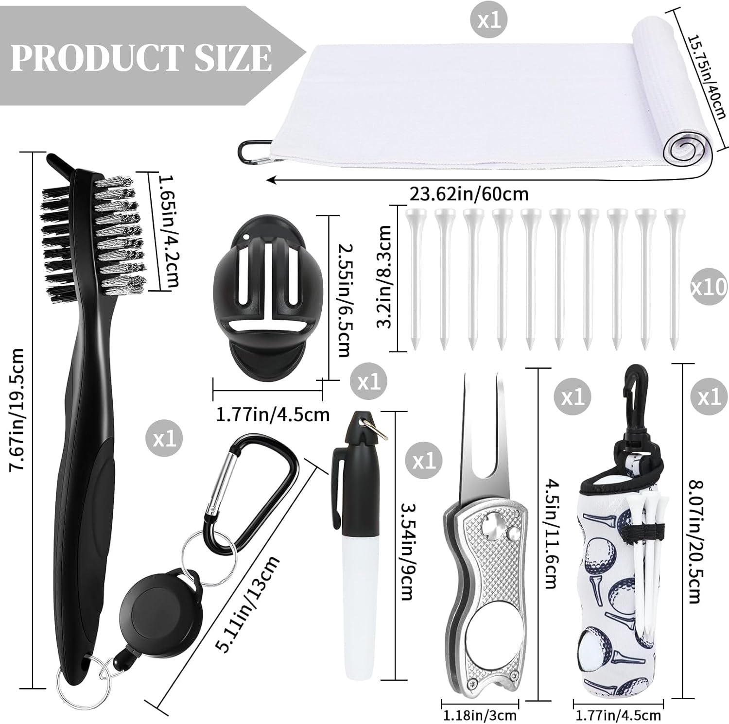 LACGO 17 Pcs Golf Accessories Kit, Include Golf Ball Bag with Hook Towel Tees Magnetic Ball Marker Divot Tool Cleaner Brush for Women Men Gifts - Image 2