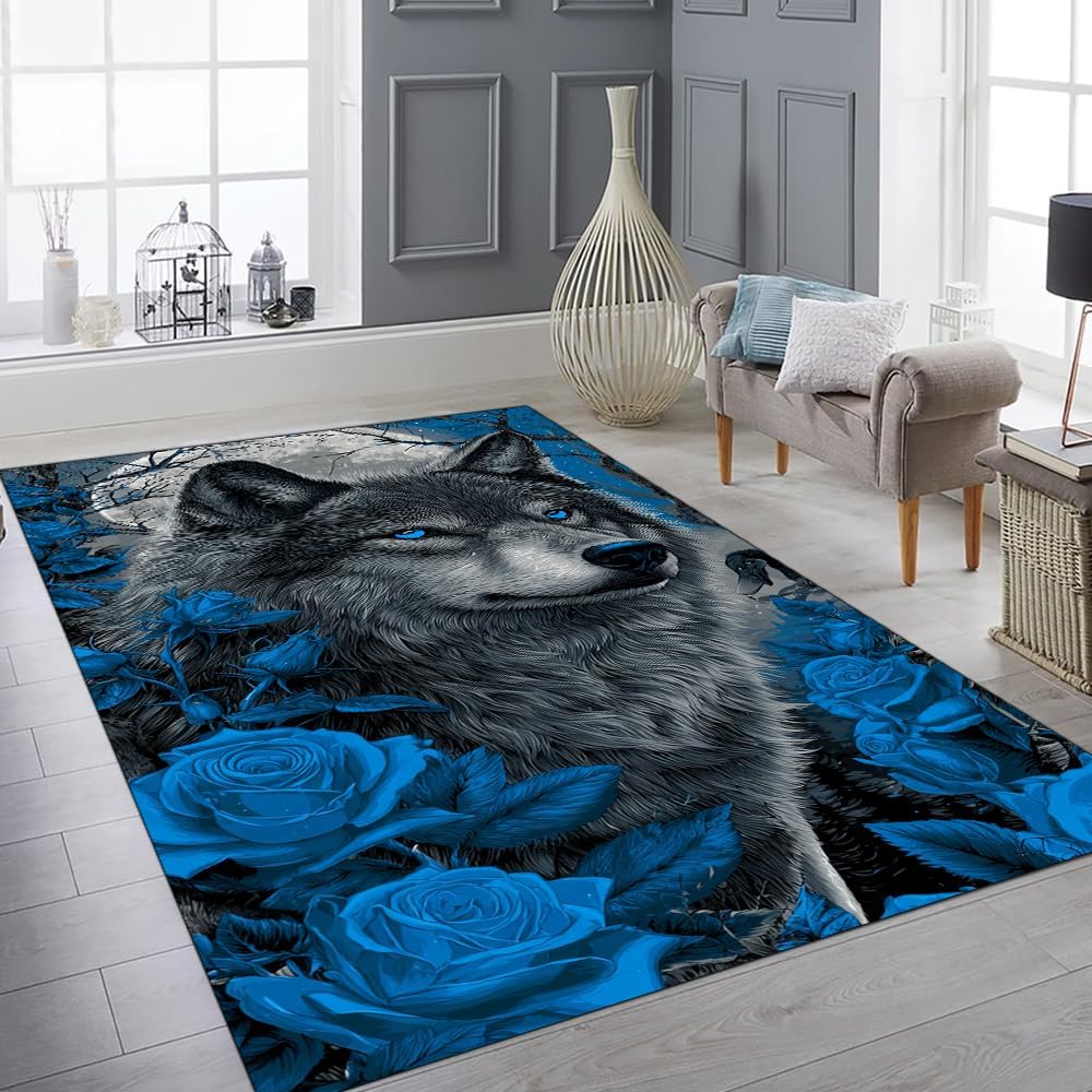 Personalized Wolf Rug for Bedroom Living Room – Custom Name Animal Spirit Carpet Decor – Rustic Tribal Wolf Lover Gift for Men Women Kids – Soft Area Rug for Home, Cabin or Lodge (Wolf 01)