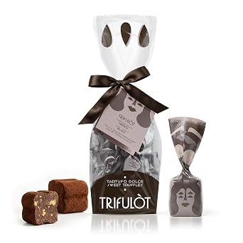 TartufLanghe Trifulot Dark Chocolate Truffles with Piedmont Hazelnuts - Crunchy Black Praline, Gourmet Italian Truffle Candy, Fancy Chocolate Gift Bag from Italy, Dairy Free - 6.34 oz